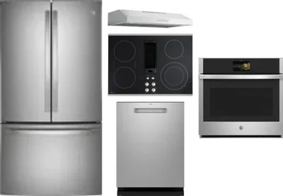 5 Piece Package Includes Refrigerator, Cooktop, Wall Oven, Hood And Dishwasher